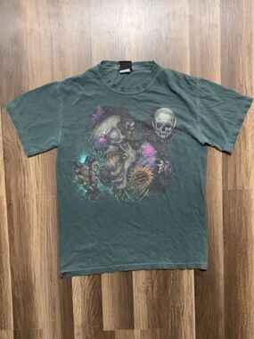 Vintage HARLEY-DAVIDSON Motorcycles Mens Small Teal Green Blue Skull Shirt